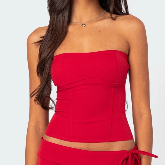 Edikted Tops - Edikted Red Corset Strapless Top